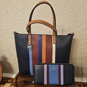 Tory Burch Navy Multi-Stripe KERRINGTON Tote Bag